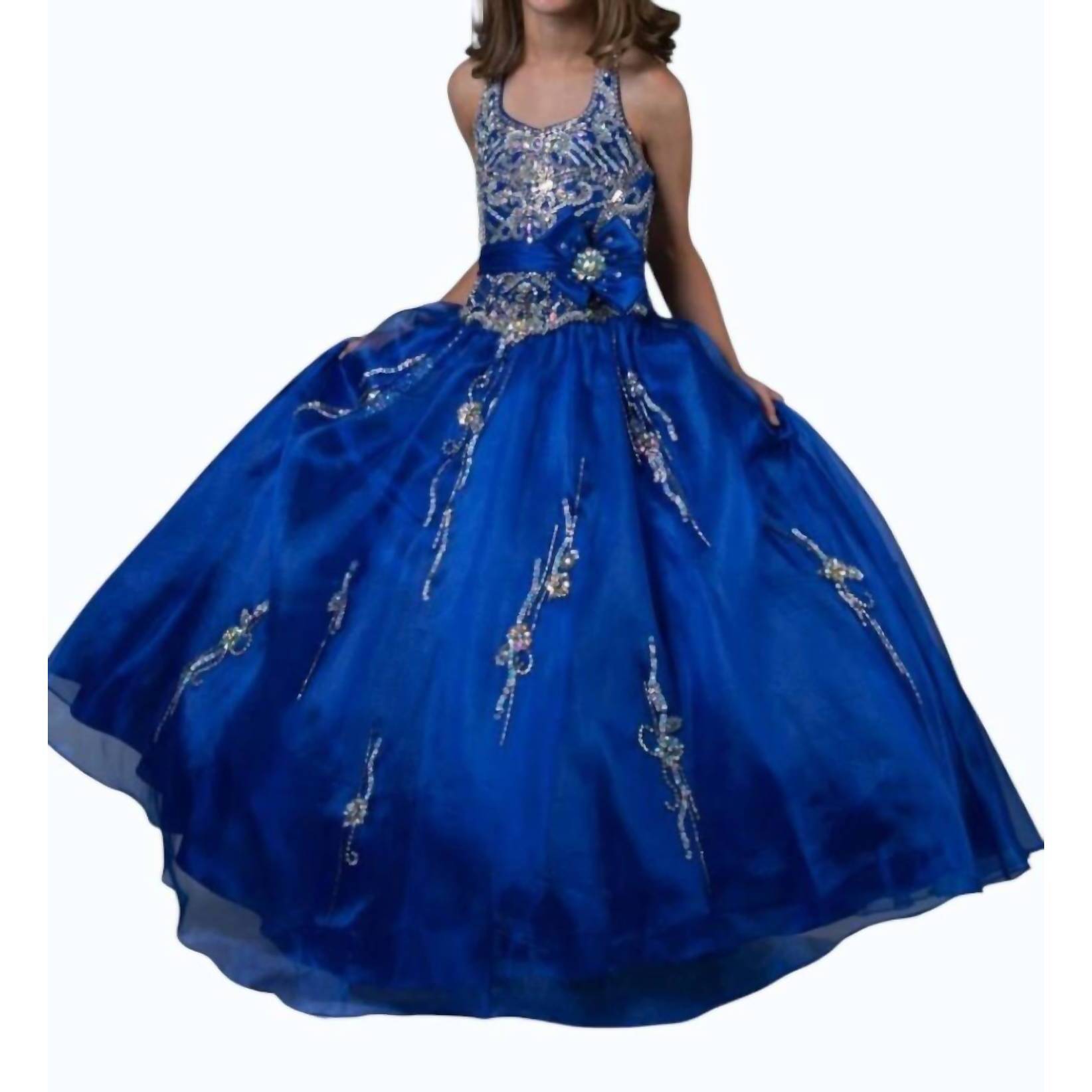 New Little Rosie Girl's Long National Pageant Dress In Royal